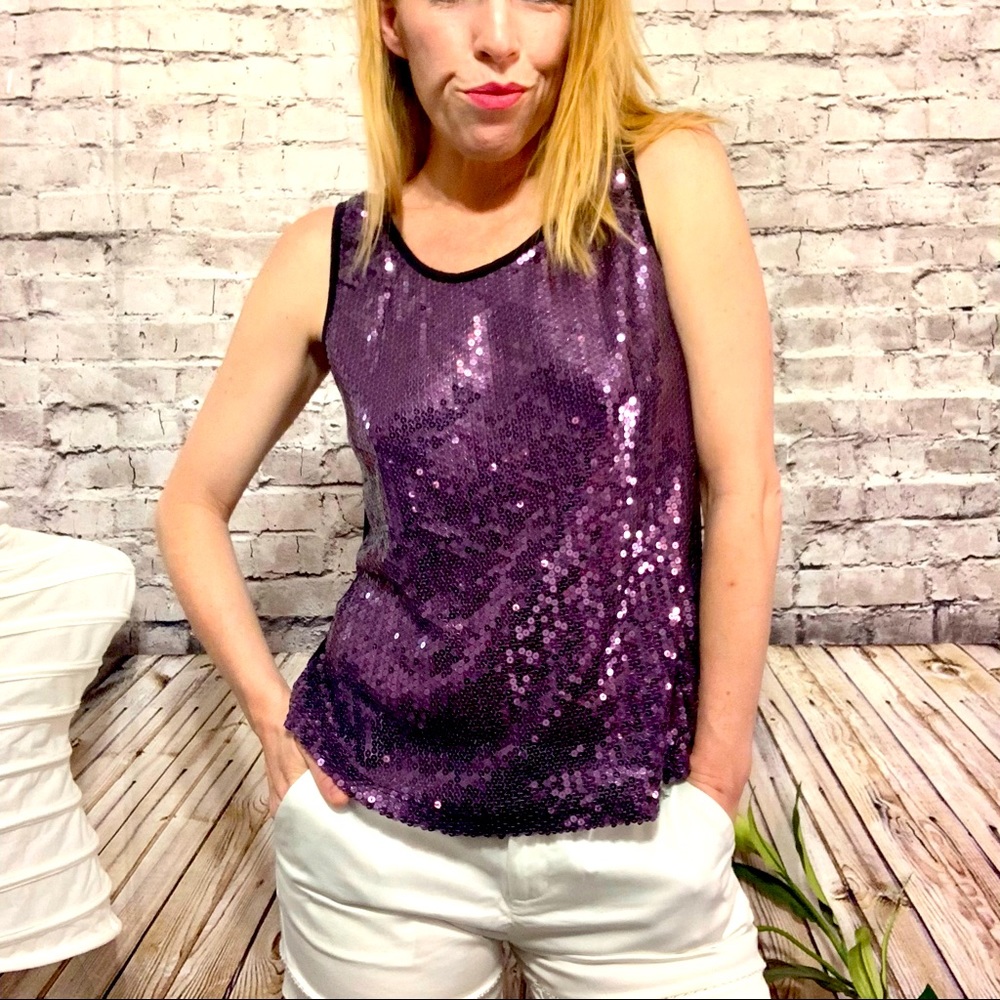 ‼️PURPLE SPARKLE TANK w Straps in back Size L‼️